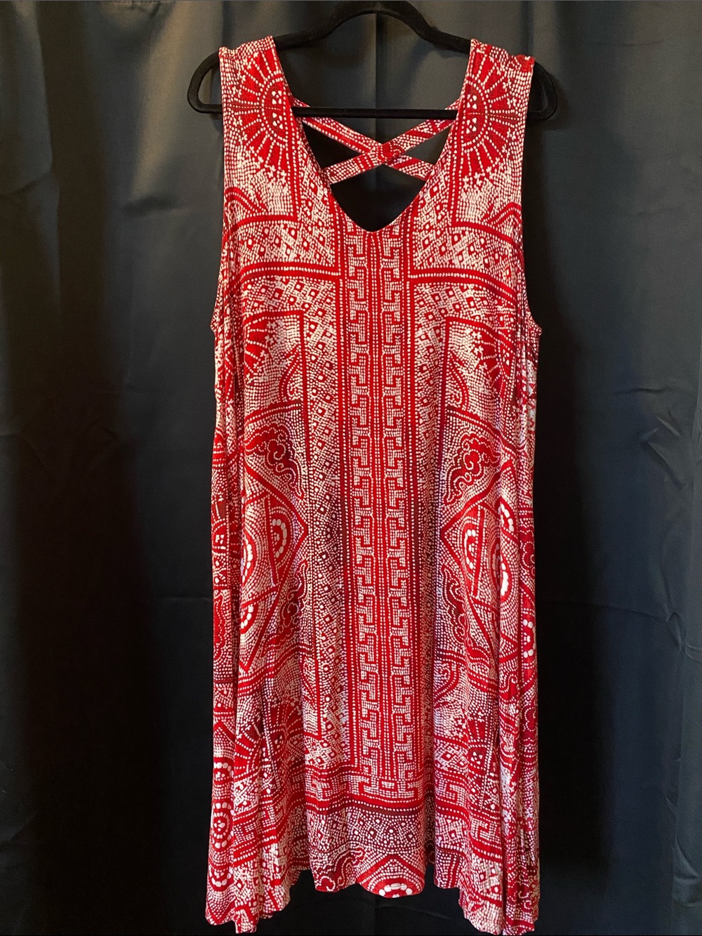 Style & Co. Red and White Printed Sleeveless Mini Dress with Crisscross Back